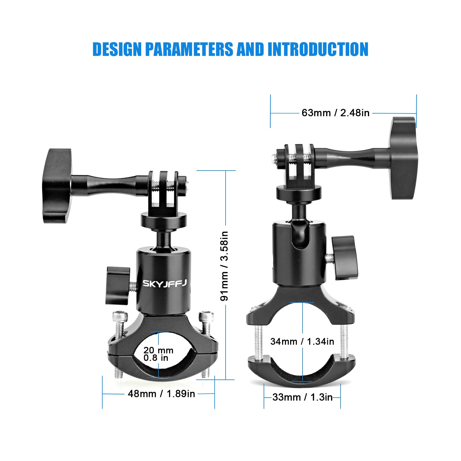 Soporte para manillar de cámara de MTB con cabezal esférico para GoPro Hero 8/9/10/11/12, rotación de 360 grados, de aluminio, accesorios para cámara deportiva