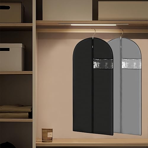 Miniatura 7 de Bolsas de vestir para vestidos largos, bolsa de ropa de 60 pulgadas, bolsa de traje para almacenamiento en armario y viajes, juego de 2 (negro y