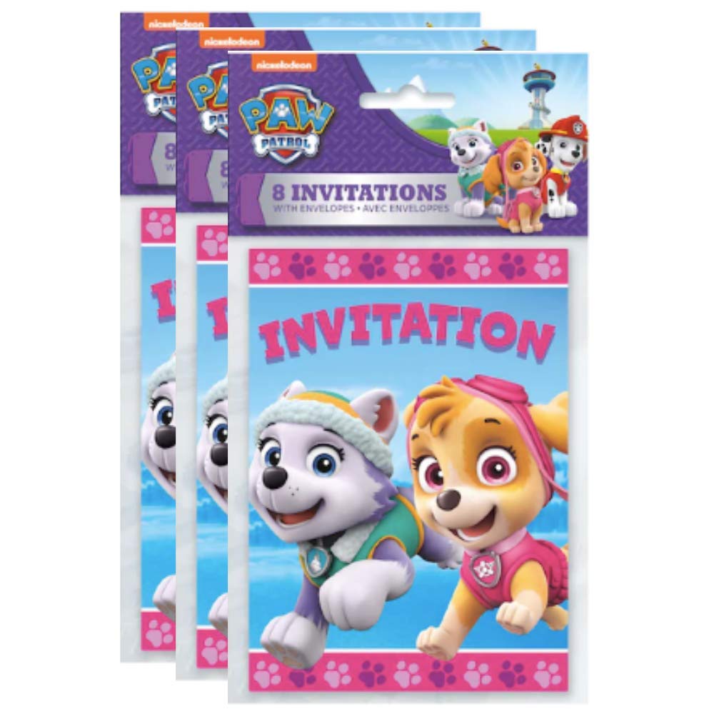 Girl's Skye and Everest Paw Party Invitations, 8 ct (3 Pack)