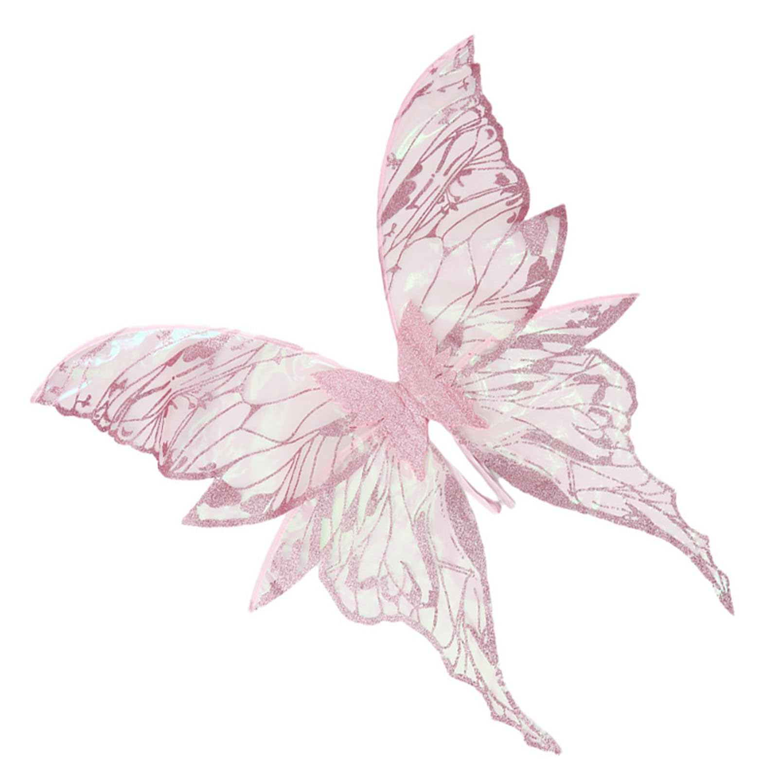 ESSECMBS 4pcs Halloween Fairy Wings Set for Girls Women Butterfly Wings Elf Ears Magic Wand Flower Headband for Cosplay (Pink - Image 2