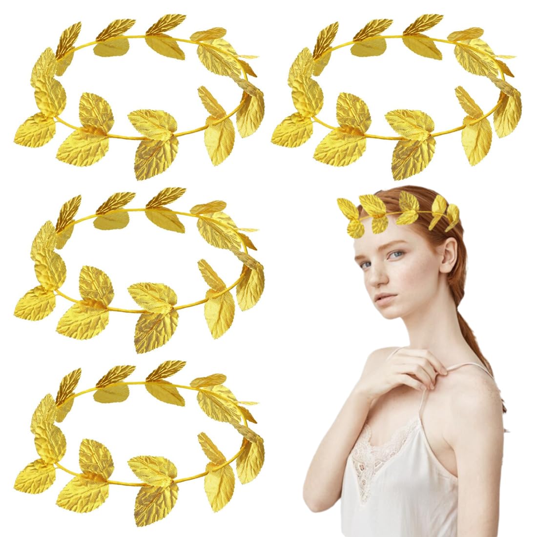 4pcs Roman Laurel Crown Headband Man Golden Crown Roman Costume Woman Costume Greek Woman Headband Cleopatra Headdresses Egyptian Crowns Greek Goddess for Bridal Jewelry, Parties