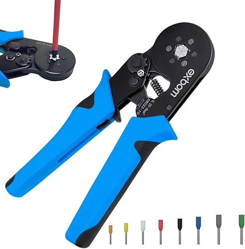 Alicate de Crimpar Terminal Ilhós Tubular Estrela 0,25 a 6mm² – Catraca Ajustável e Design Ergonômico Azul