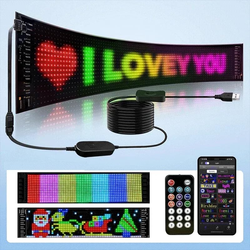 Image of ZADON Flexible LED Matrix Panel | Programmable Display Screen with App & Remote Control | Scrolling Text & Animation LED Board for Shop, Car & Advertising | Multiple Sizes (Large- 60x12 Cm)