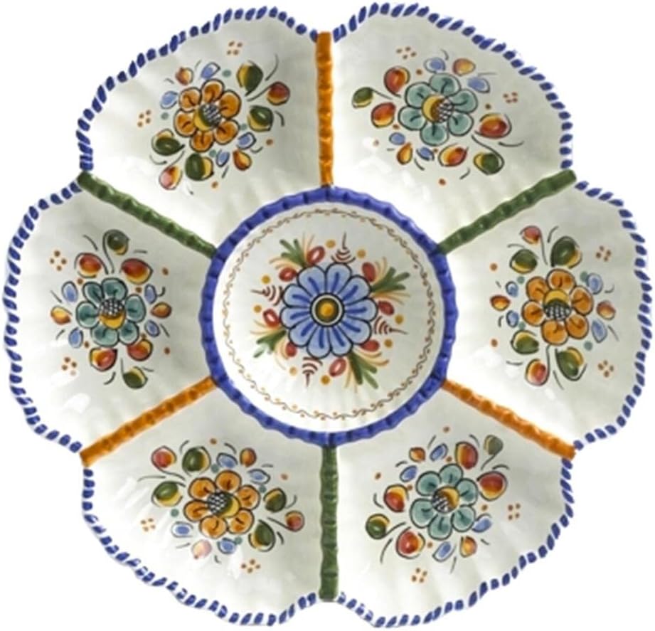 La Tienda Handmade Ceramic Large Divided Appetizer Dish (13 in. wide)