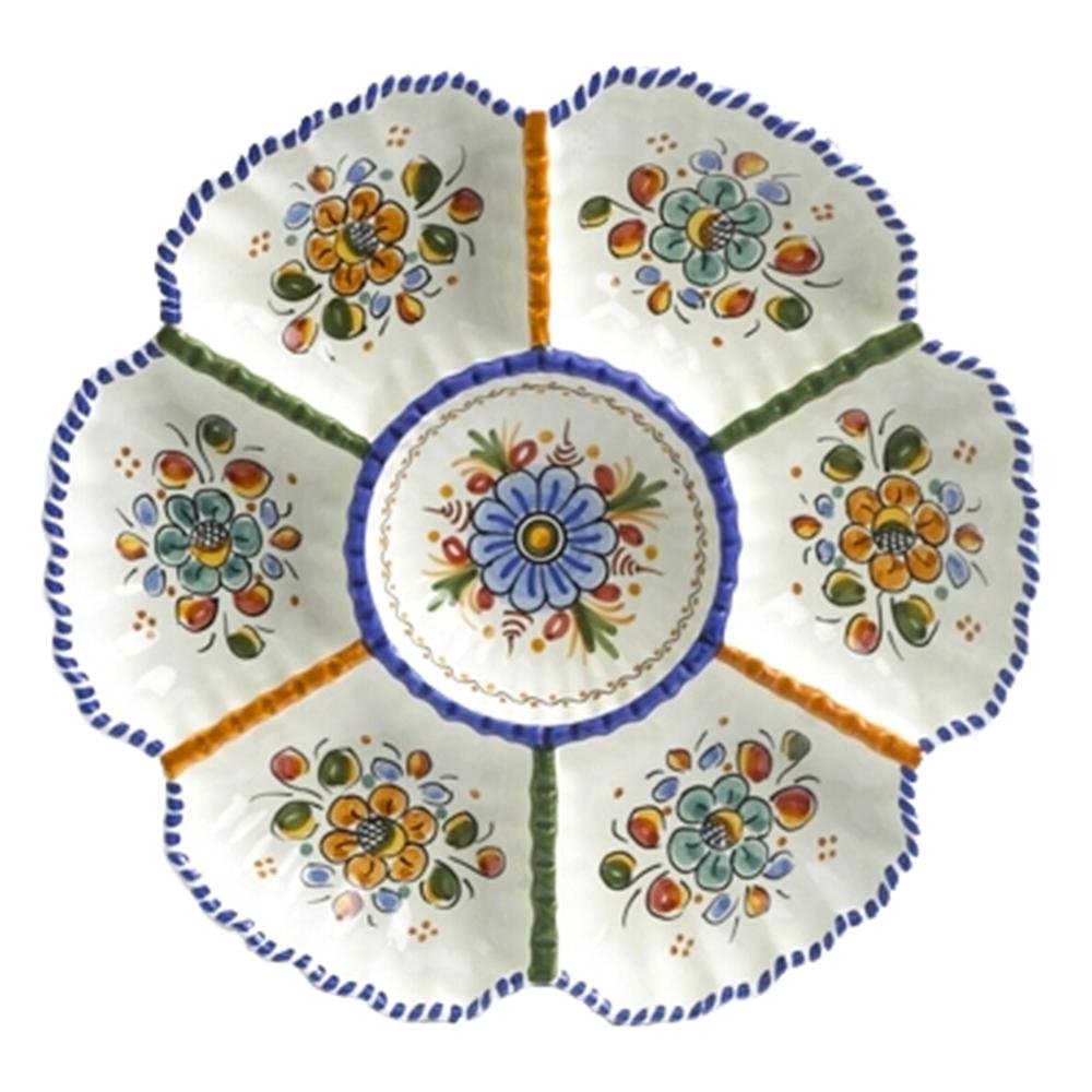 La Tienda Handmade Ceramic Large Divided Appetizer Dish (13 in. wide)