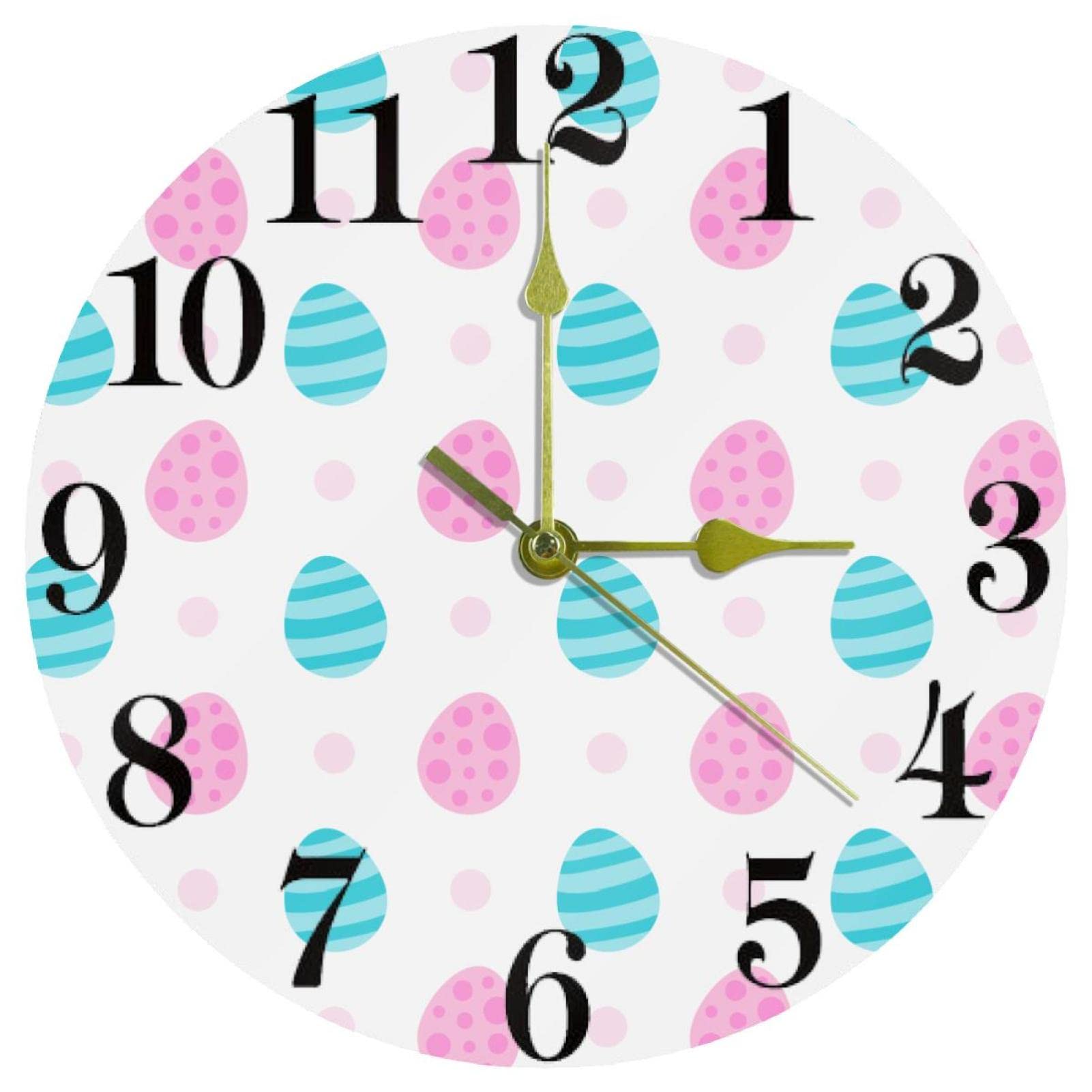 Horloge murale ronde silencieuse sans tic-tac à quartz à piles 25 cm œufs roses