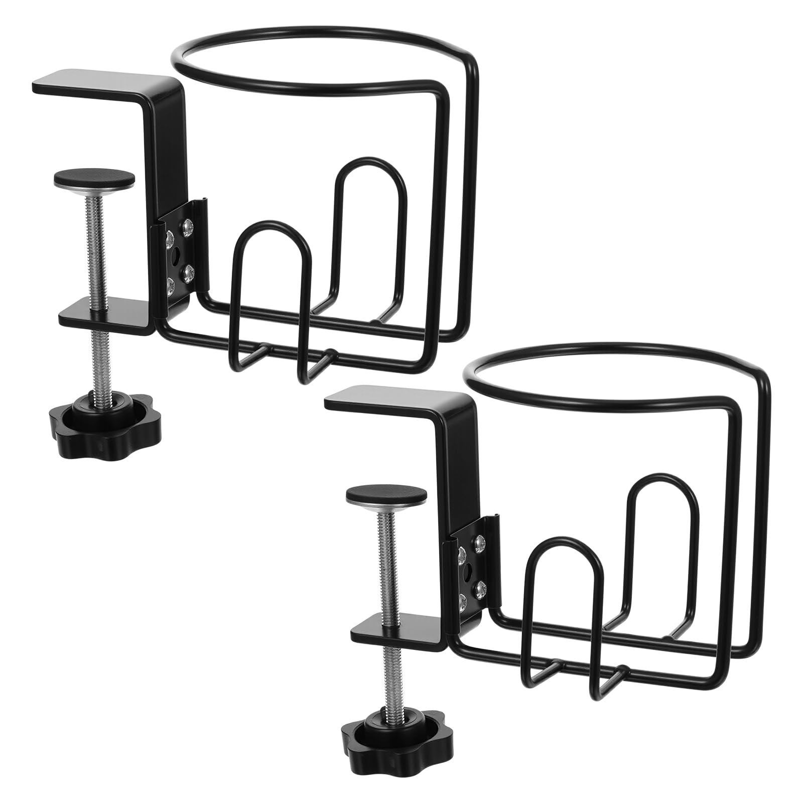 Photo 1 of 2 Pcs Large Desk Cup Holder, Anti-Spill Clip-On Table Cup Holder for Lawn Chair, Horizontal or Vertical Mount, Black for Desks, Tables, Wheelchairs, Support Horizontal or Vertical Surface Mounting