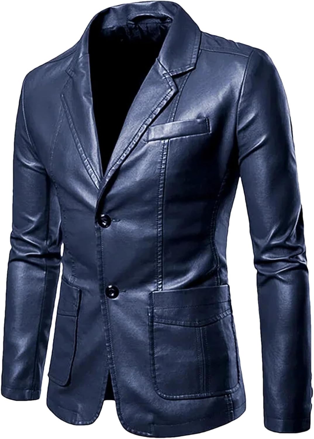 Men's Slim Fit Faux Leather Blazer Jacket Fashion Motorcycle Style Casual Suit Coat