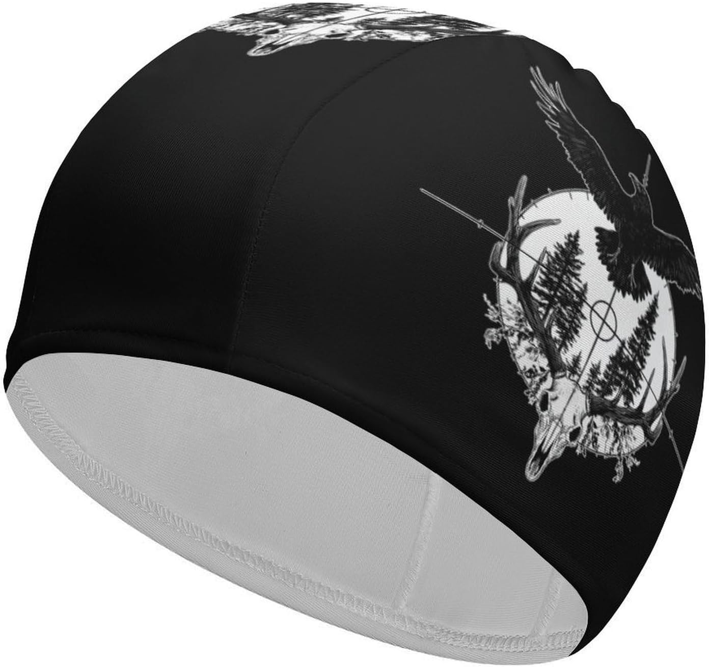Hunting Deer Hunt Ravens Skull Womens Swim Cap for Men Adult Swimming Hat Curly Short Medium Long Hair