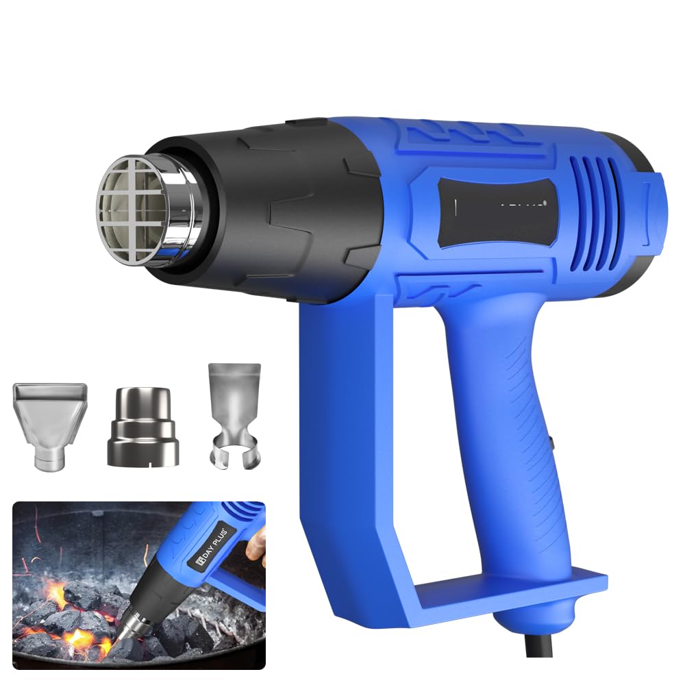 Heat Gun Dual Temp, Hot Air Gun 300℃- 600℃ with 3 Nozzles, Overload Protection for Crafts DIY, Epoxy Resin, Shrink Wrap, Embossing(Blue) — image 1