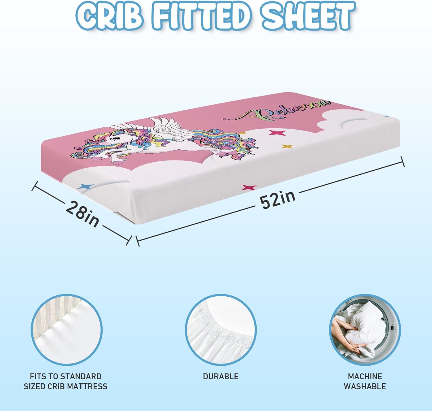 Personalized Baby Crib Set - 5 Piece Custom Baby Bed Set for Girls with Name, Double Layer Nursery Bedding, Pink Unicorn Theme for Toddler, Infant, New Parents