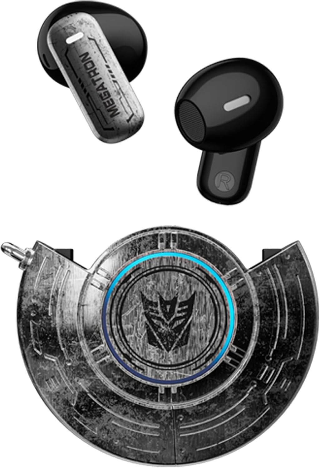 Transformers TF-T31 Bluetooth TWS Wireless Earbuds with Mechanical Shell Design Passive Noise Cancelling in-Ear Cool HiFi HD Calling Music Game Modes Low Latency Sports Earphones (Black - Megatron)