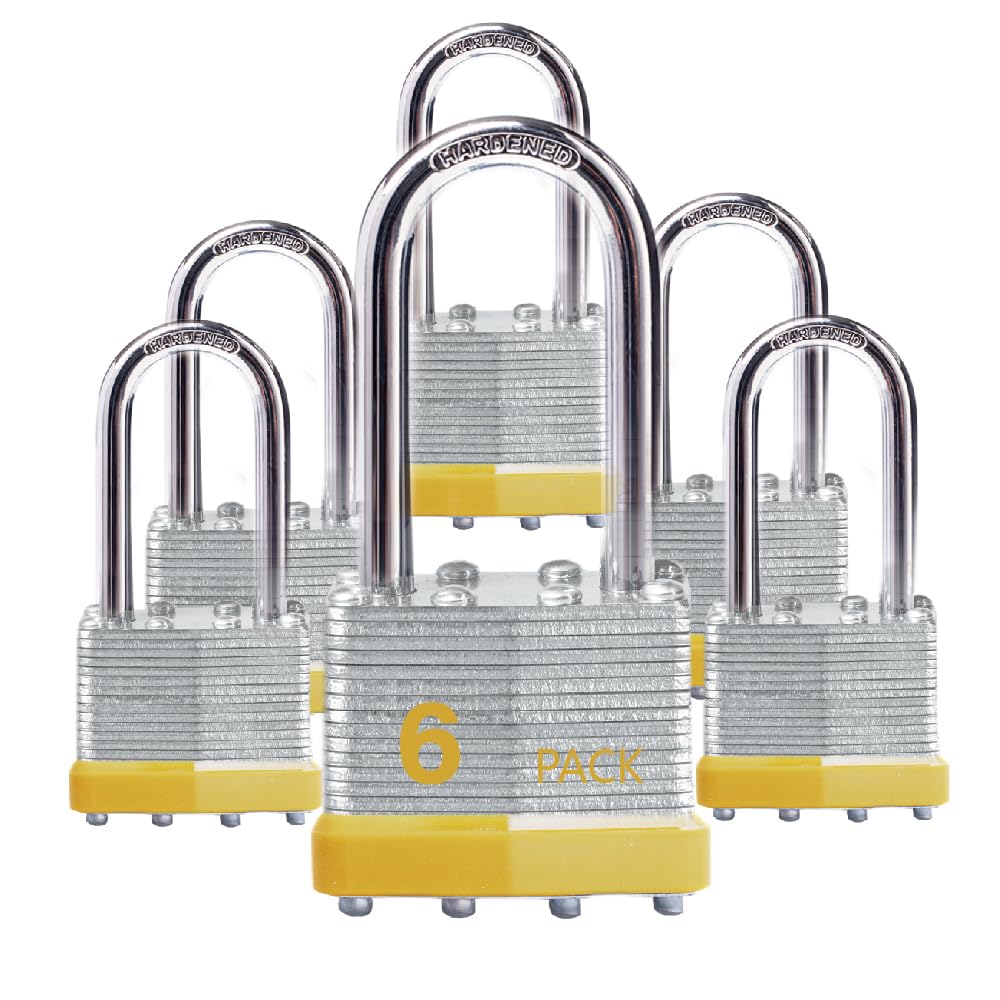 Lot de 6 cadenas à clé en acier laminé robuste avec clés identiques, cadenas à anse longue, corps de 40 mm de large