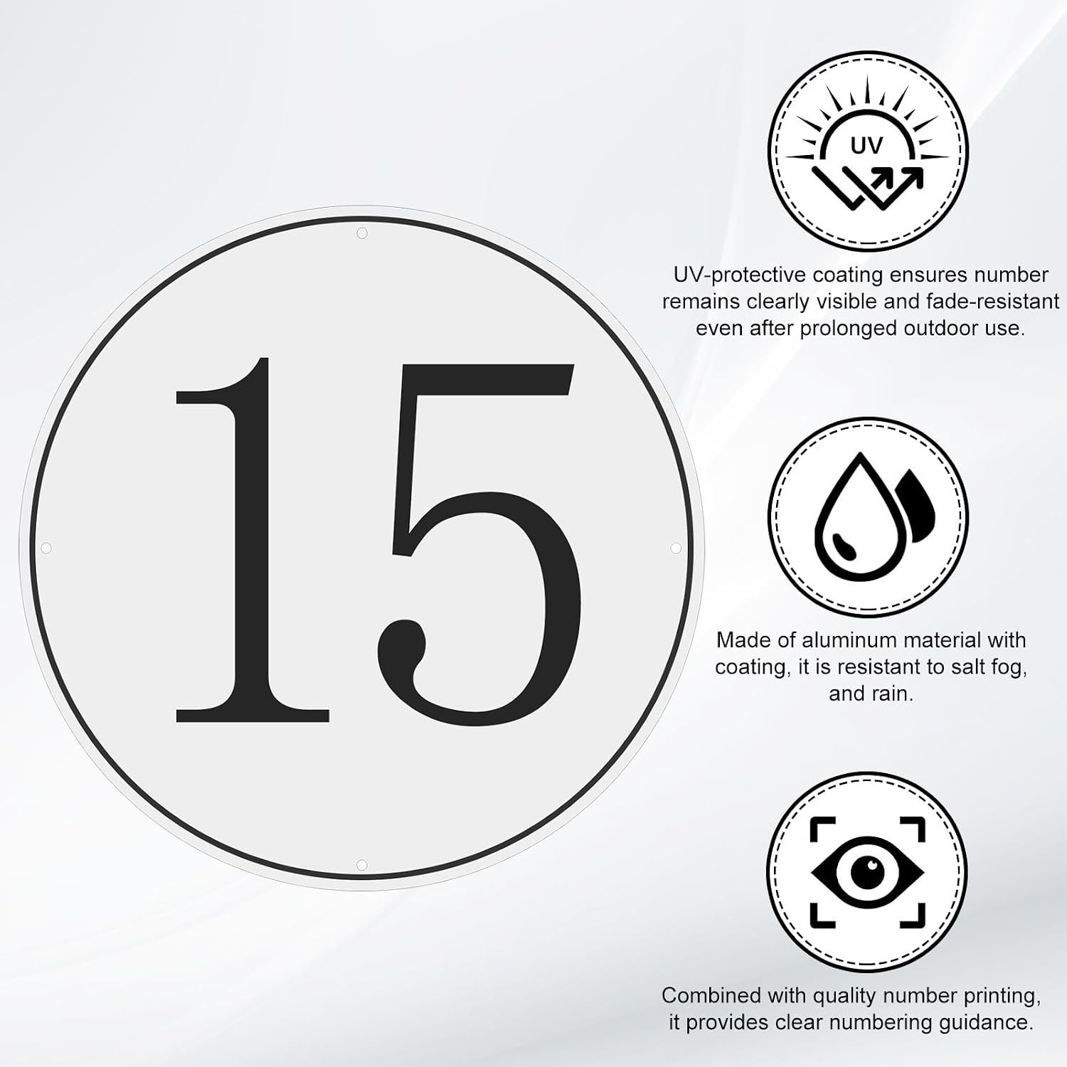 PATIKIL Large Metal Number Sign, 12" Diameter Aluminum Number 15 Sign Plate Area Marker Parking Weather-Resistant Signs for Indoor Outdoor Use