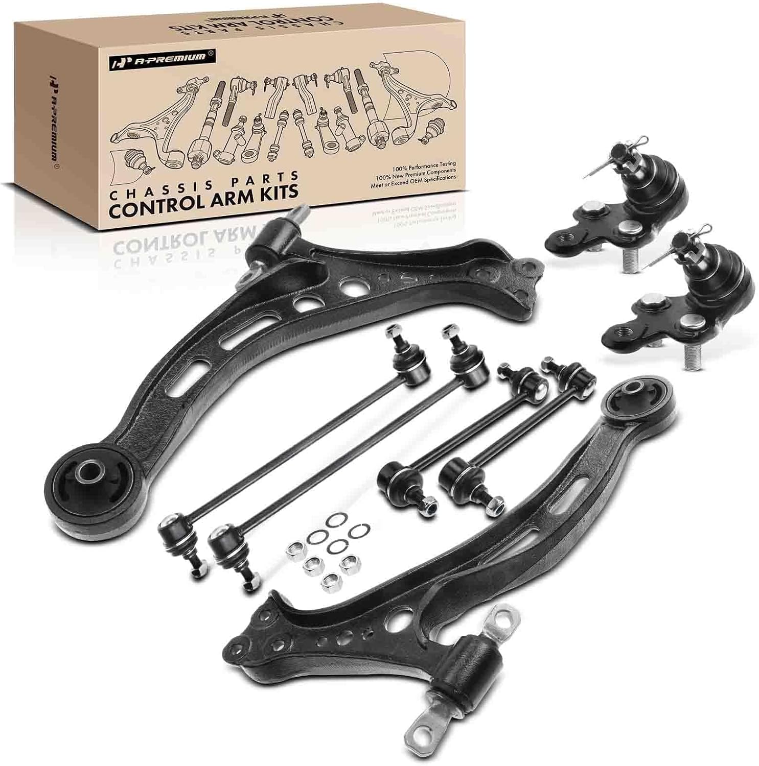 A-Premium Set of 8, Front Lower Control Arm, Lower Ball Joint, Front & Rear Sway Bar Link, Compatible with Toyota Camry 1997-2001, Avalon 1997-1998, Lexus RX300 1999-2003, ES300 1997-2001, FWD Only