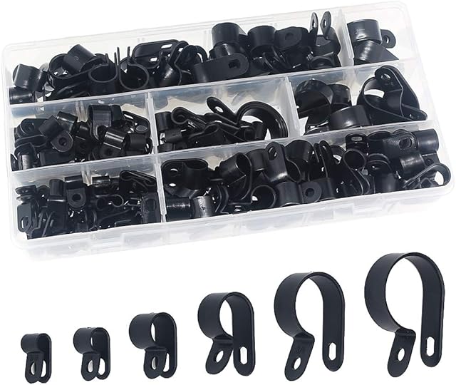 200 Pieces Black Nylon R Clips Black Nylon Screw Mounting R Type Cable Clamp Fastener Plastic Wire Clamp Clips Cable Cord Clip for Cable Management