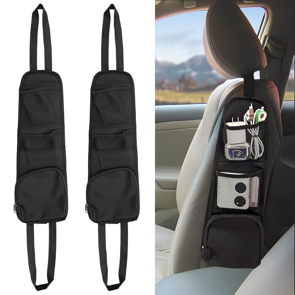 VIYOT Car Seat Side Organizer, 2-Pack, Multi-Pocket Storage Bag with Mesh Pocket, Phone Wallet Holder