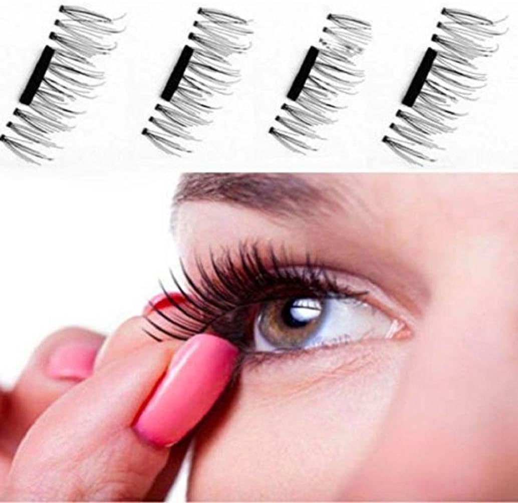 3D MAGNETIC False Eye Lashes, 4 Pcs/2 Pairs Reusable Natural Thick Ultra-thin 0.4mm Handmade False Eye Lashes Extension Non-Glue/Glue-free Waterproof-able