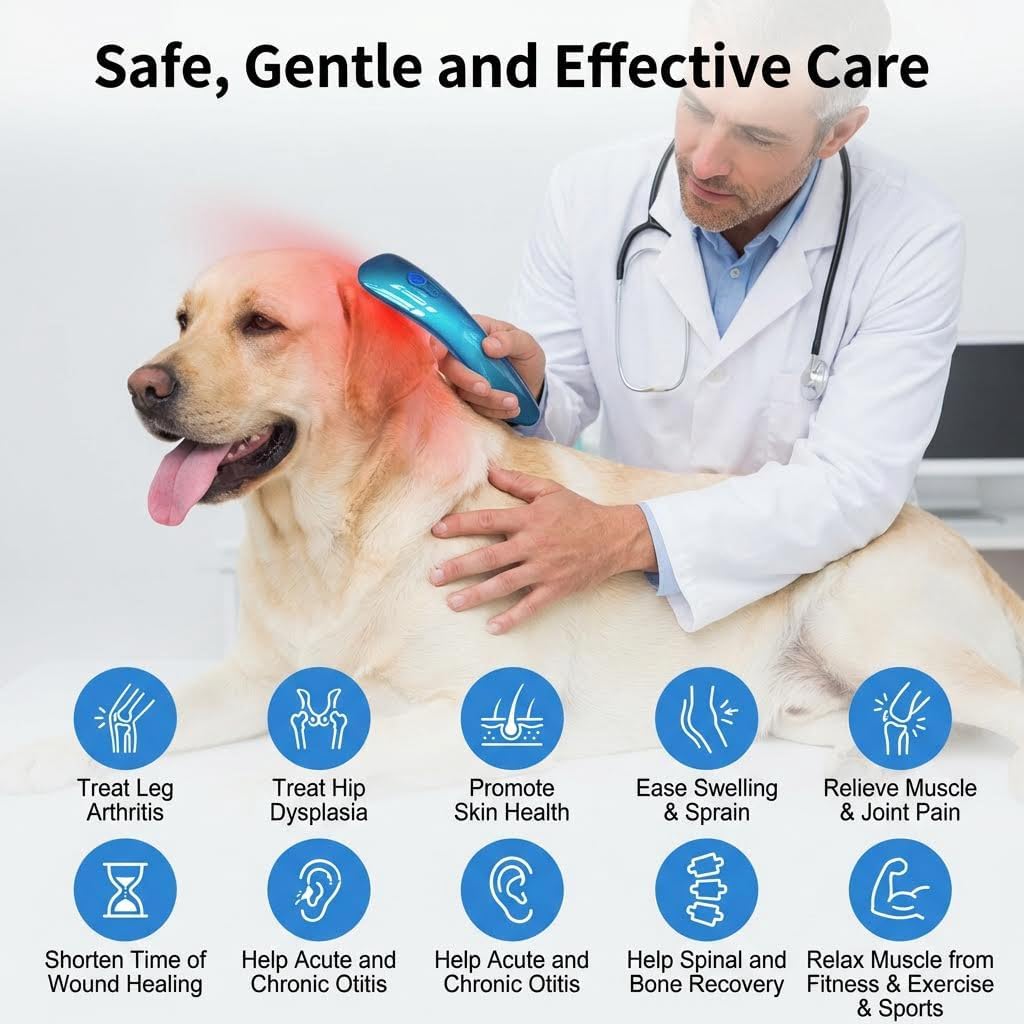 Portable Red Light Therapy for Pet Animals Vet Muscle & Joint Pain Relief Wound Healing Care, Cold Laser Therapy Pain Relief Device for Animals Reduces Inflammation