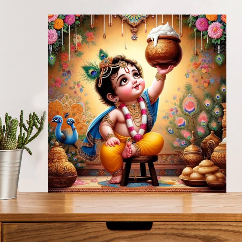 Image of British Terminal Cute little Bal Gopal Baby God Krishna| Kanha Ji | Laddu Lord Makhan Chor Painting Religious Poster for Pregnant Women for wall (matt thin vinyl,sticker,multicolor,unframed)| bj262