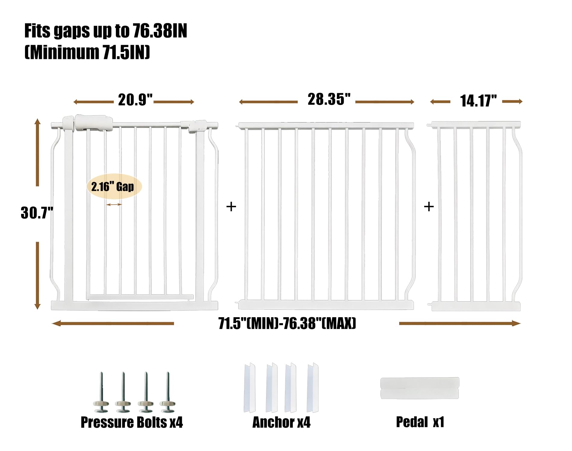 Puertas para bebés extra anchas de 71.5 a 76.4 pulgadas, grandes puertas para bebés para escaleras, puertas de tensión para mascotas, puertas para perros y mascotas, para interiores, sin