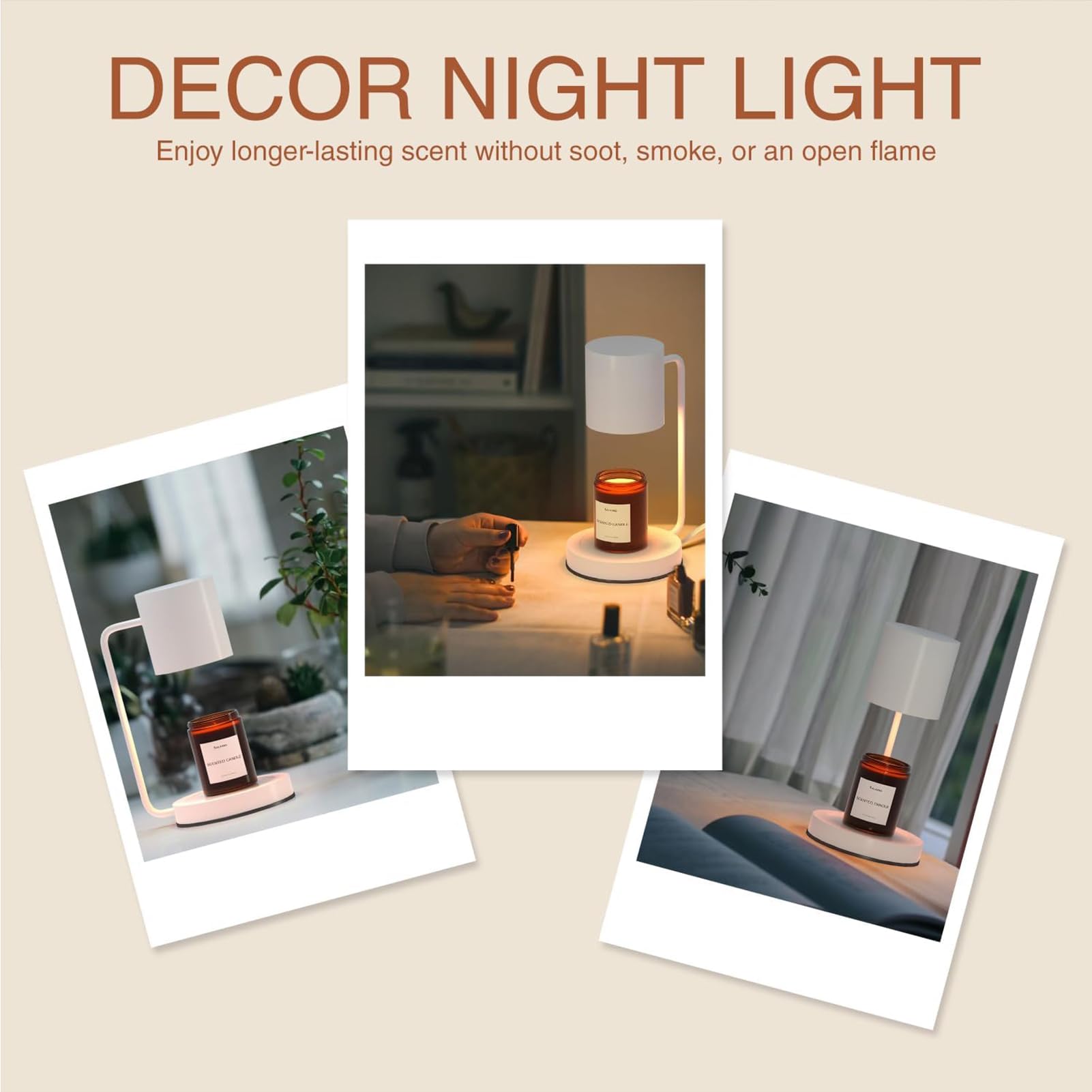 Lampe Chauffante À Bougies, Lampe Chauffante À Bougies avec Minuterie Et Gradateur pour Spa Aromathérapie Home Office Chambre Nightlight,Blanc