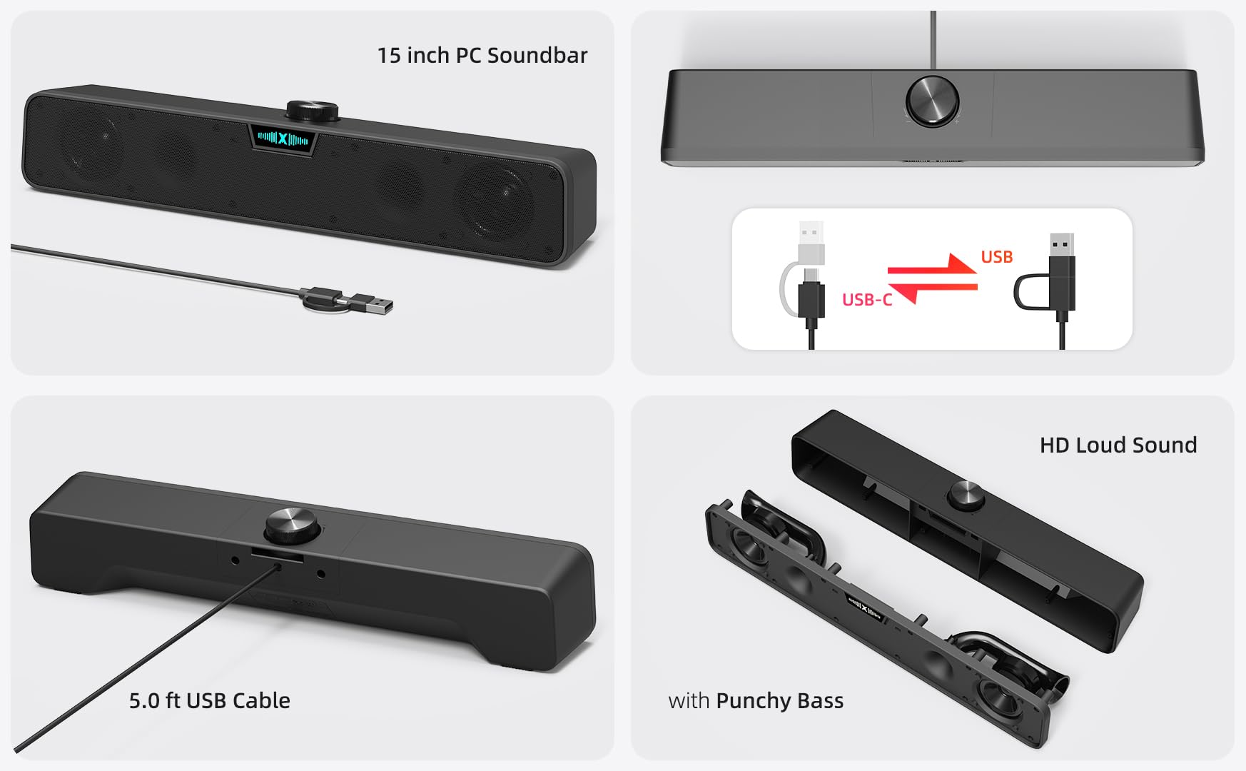 XKX Barra de sonido para computadora de escritorio