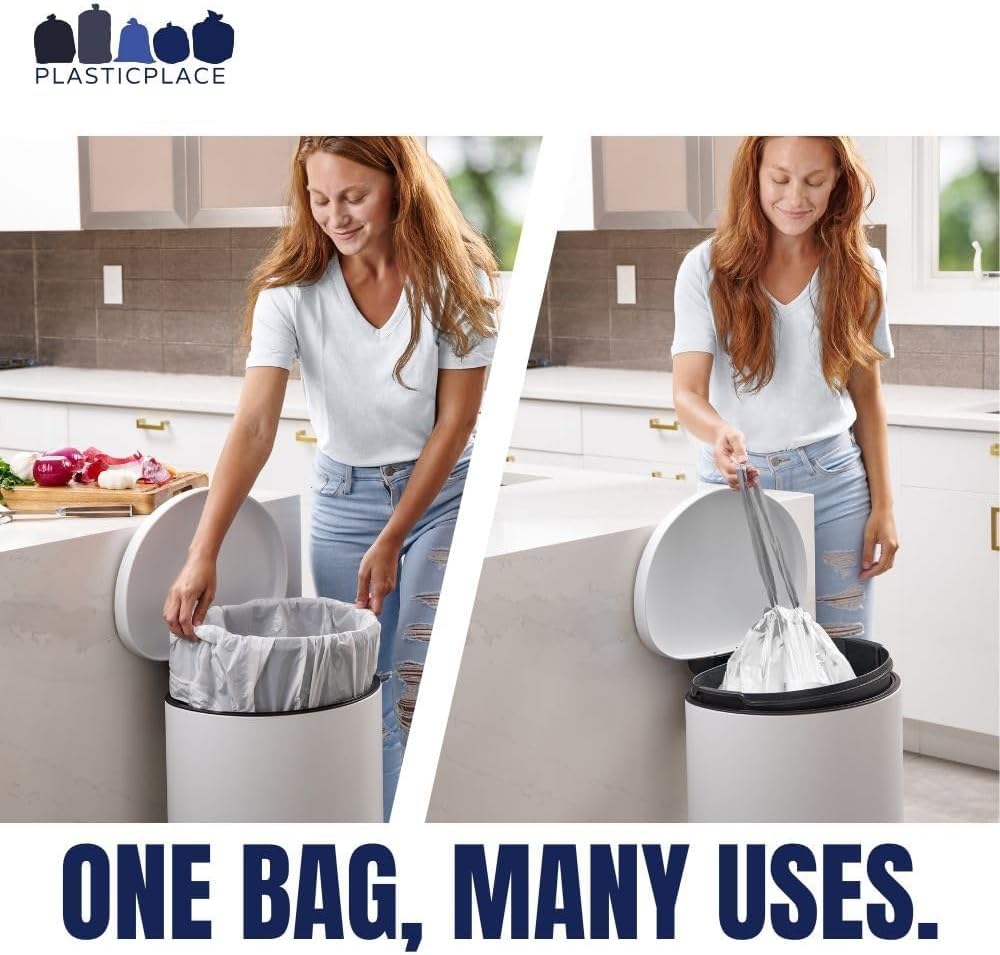 Plasticplace Passgenaue Müllbeutel, kompatibel mit simplehuman Code J, 200 Stück (1 Stück) weiße Müllbeutel mit Kordelzug, 38–40 Liter, 53,3 x 71,1 cm