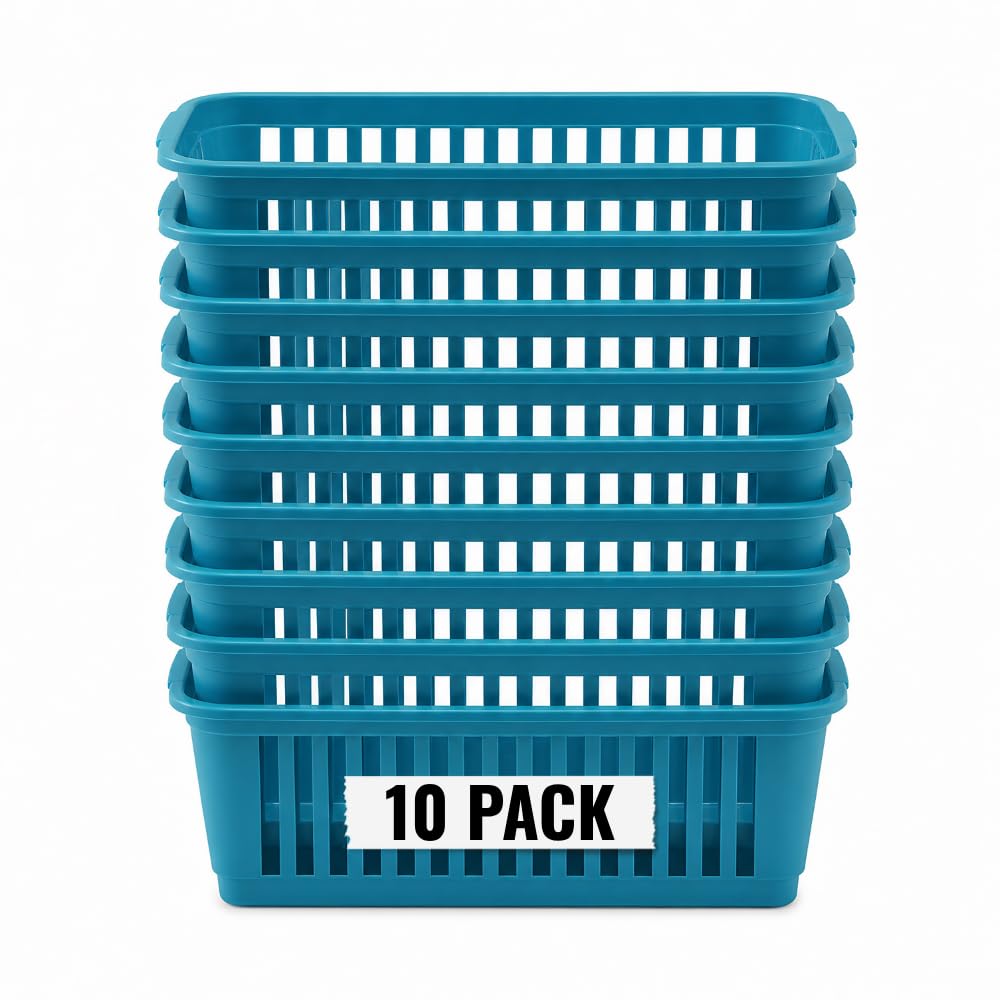 Plastic Baskets for Storage 25cm Mini Kitchen Storage Basket Fruit & Vegetable Organiser, Pantry Shelf Storage Basket, Small Handy Basket for Home, Bathroom, Office & Picnic (Teal)