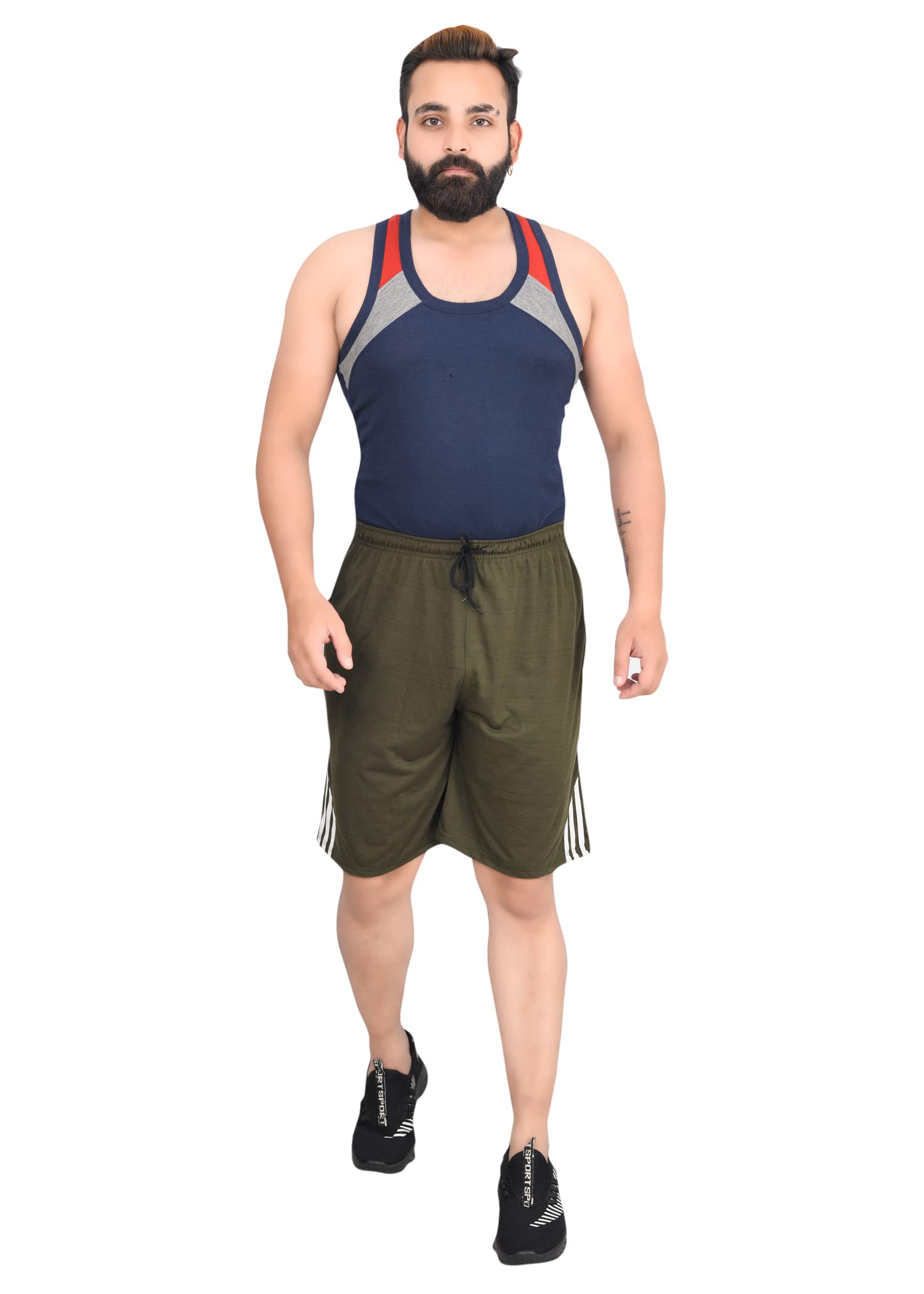 Mens Stylish Solid Shorts with Stripe & 2 Zipper Pockets Bermuda for Gym, Running, Night Wear, Casual Wear - Green Color-XL-Size-picture-44
