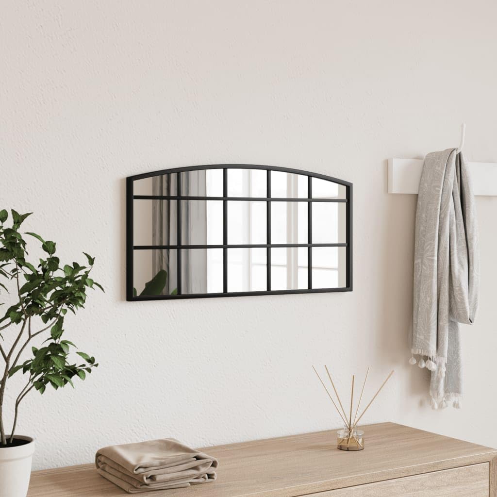 Miroir Mural Noir en Fer 60x30 cm avec Cadre Enduit de Poudre Design Arche pour décoration Maison Salon Chambre Salle de Bain Couloir reflet Clair et luminosité