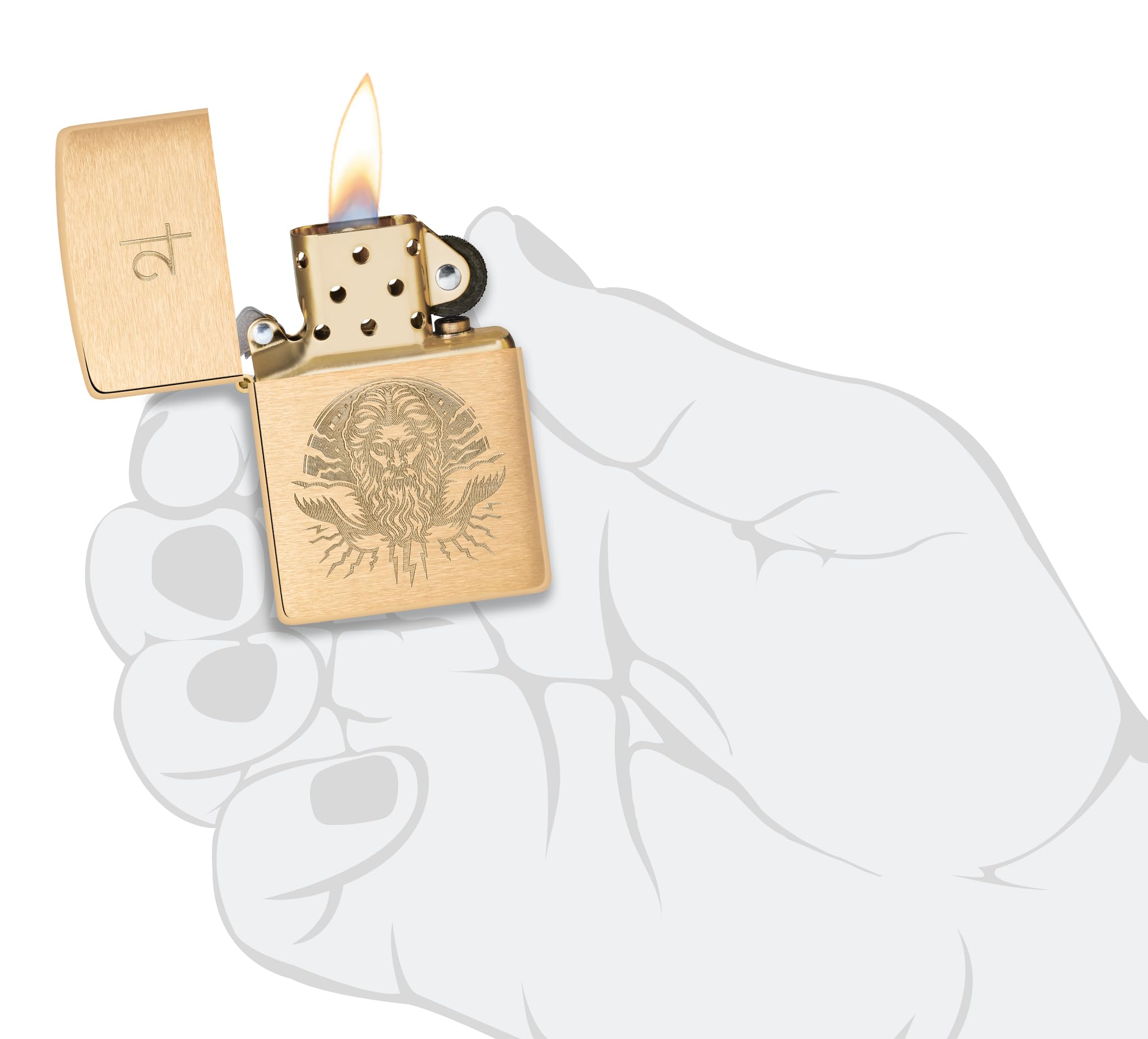 Zippo Briquet tempête God Jupiter Motif Dieu Jupiter, Laiton brossé, Gravure Laser, Rechargeable, réutilisable, Design Coupe-Vent, boîte Cadeau, fabriqué aux États-Unis