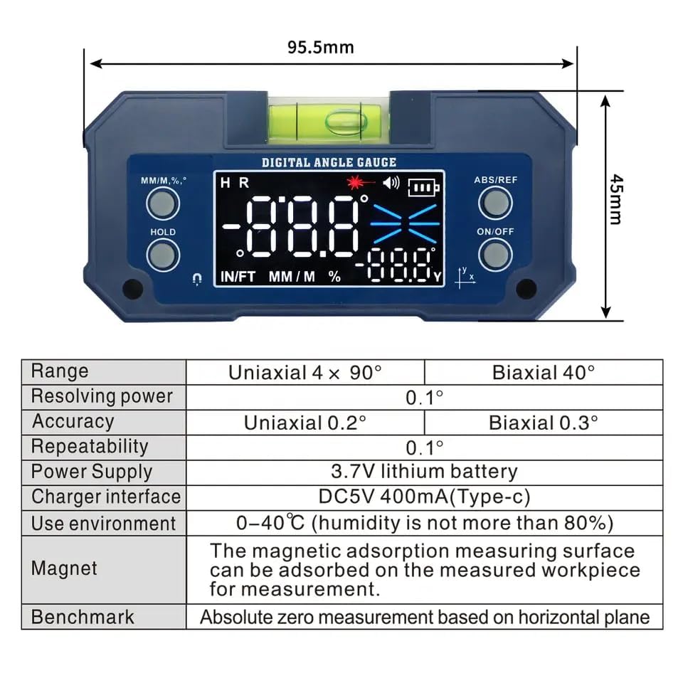 Image of 400mAh Rechargeable Mini Digital Protractor Inclinometer Compact Digital Angle Finder Level Dual Axis Angular Measurer Digital Meter (digital angle meter)
