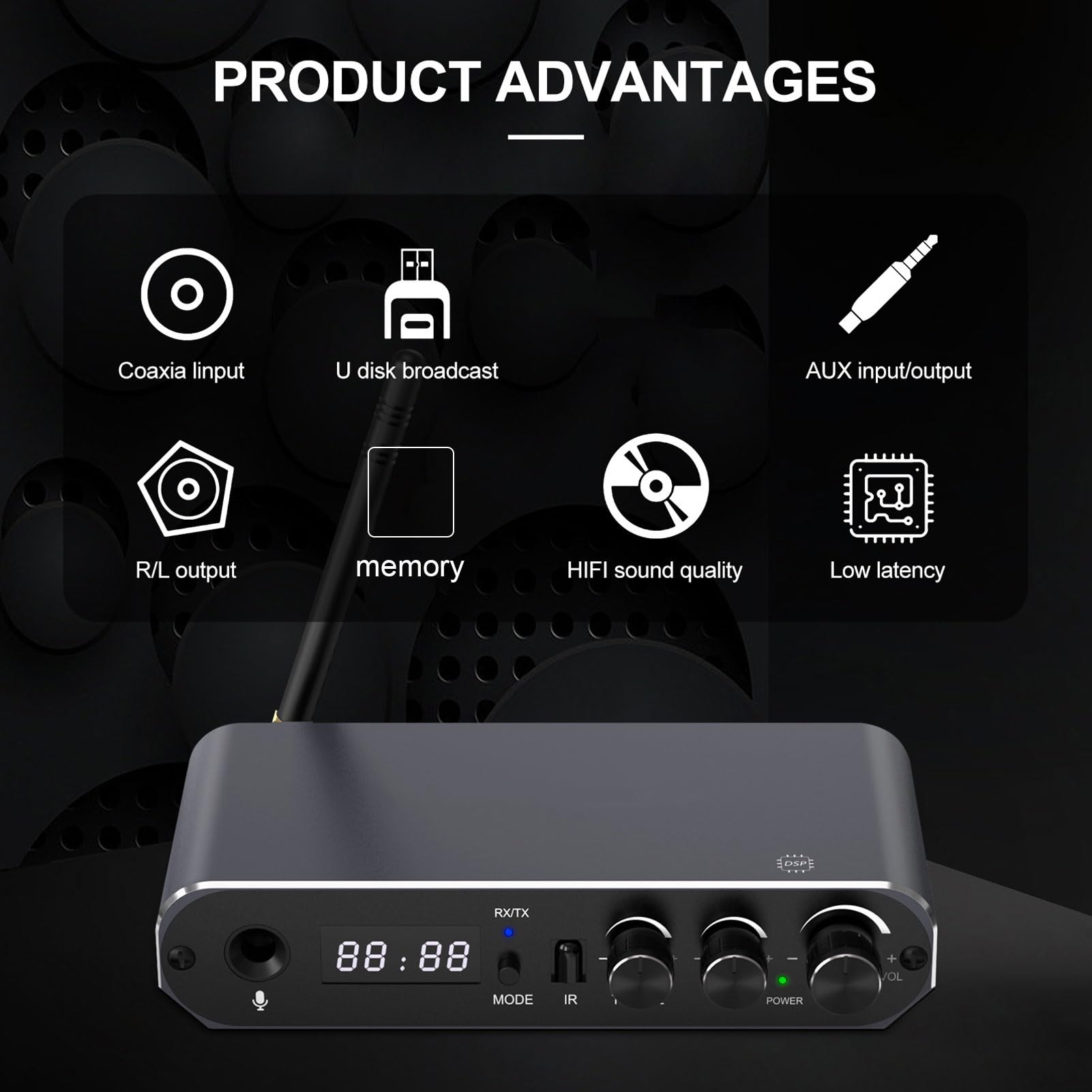 Sxhlseller Récepteur Bluetooth 5.1 pour Home Stéréo, Adaptateur Audio à Faible Latence et HD, Récepteur D'émetteur Bluetooth de Musique sans Fil HiFi avec RC A Coaxial AUX 3,5 Mm, Contrôle