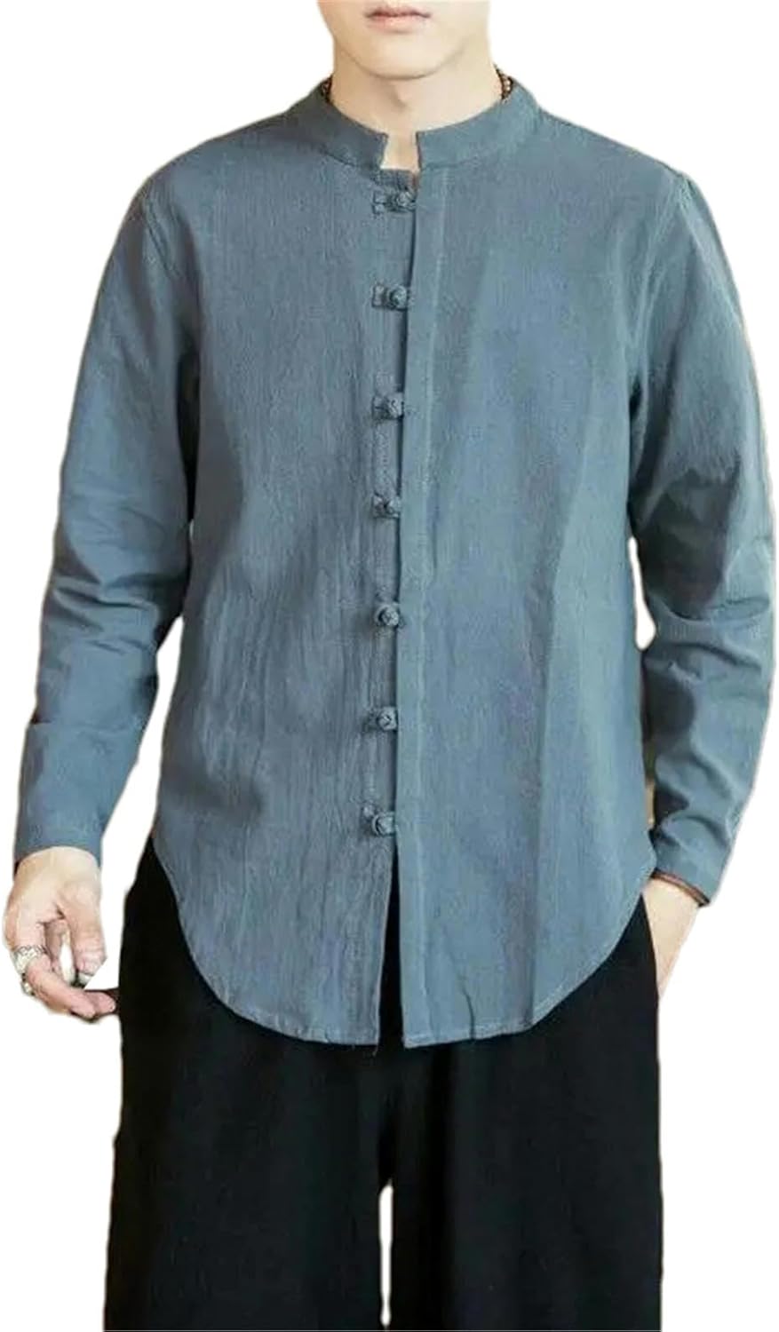 Men's Mandarin Collar Long Sleeve Shirt Traditional Chinese Style Jacket