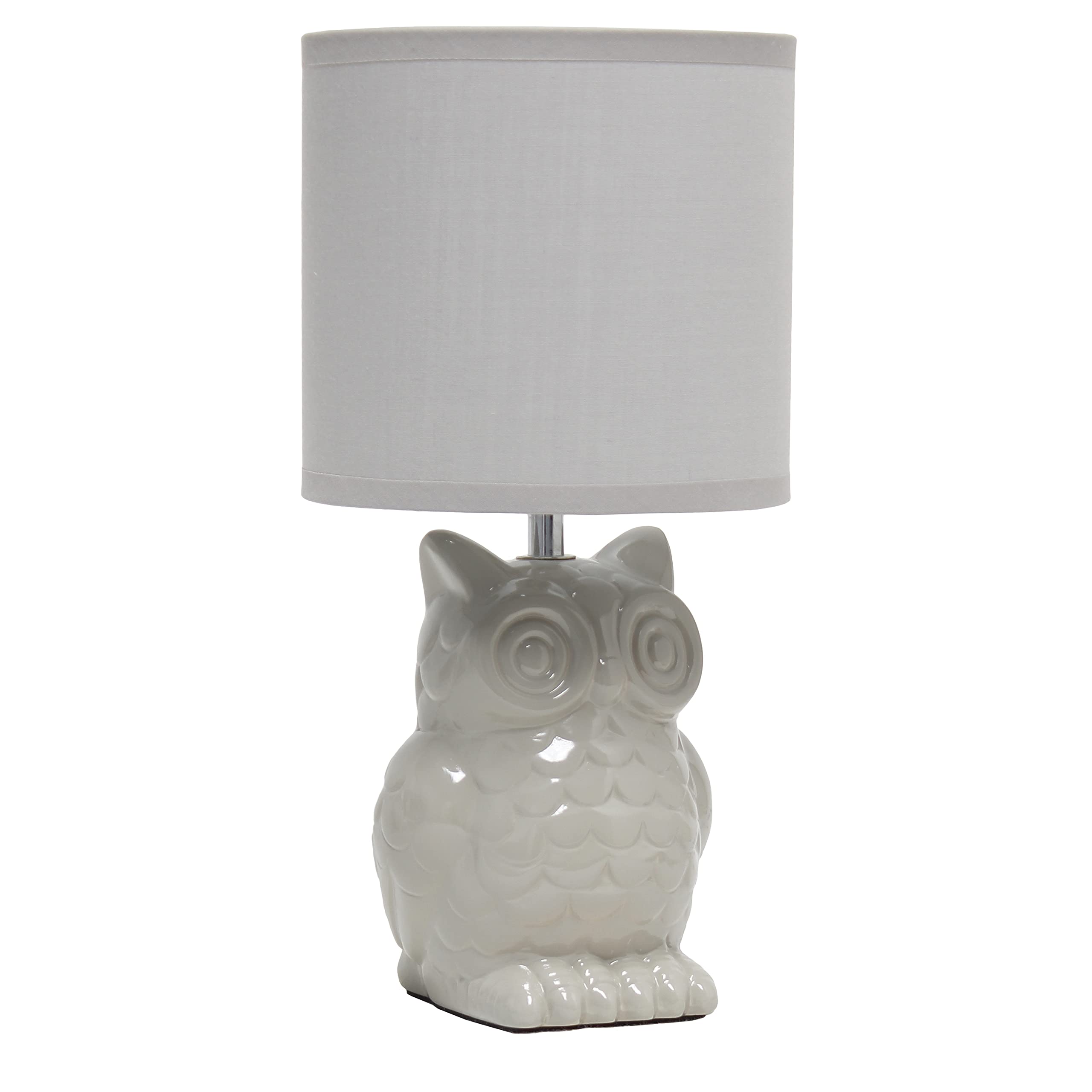 LT1136-GRY 12.8" Tall Contemporary Ceramic Owl Bedside Table Desk Lamp w Matching Fabric Shade for Home Decor, Bedroom, Nightstand, Living Room, Entryway, Kids' Room, Nursery, Gray