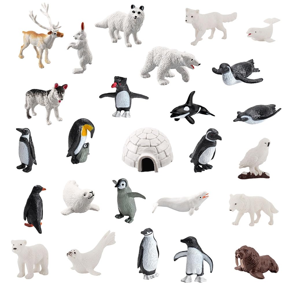 LANSKYLAN 26 PCS Mini Figuras de Animales del Océano y Bosque - Juguetes de Criaturas Marinas para Fines Educativos y Decoraciones Navideñas