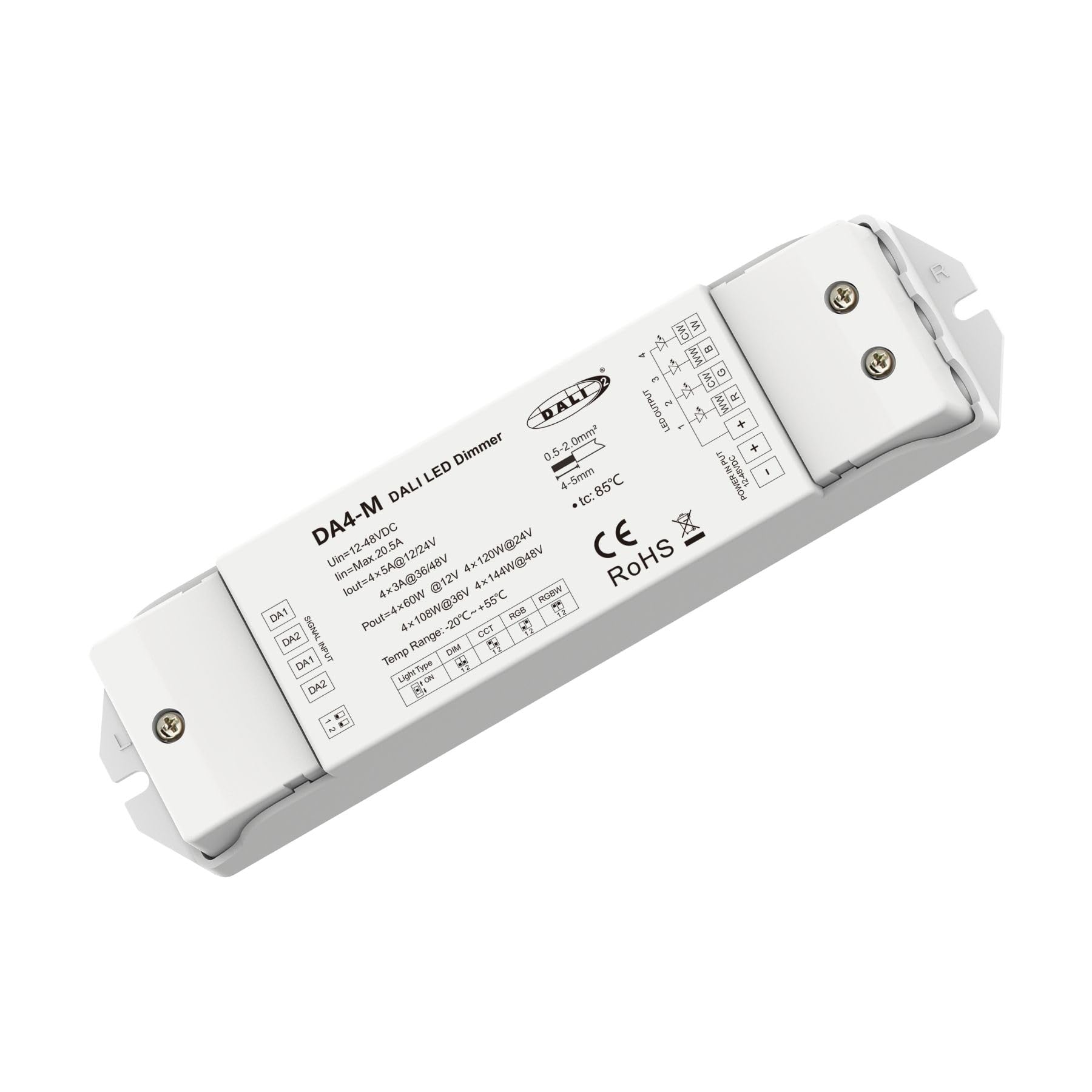 LED Dimmer DALI 4 Canali, Dimmerabile Con Pulsante NO, Push Dim, DALI-2, PWM, 1 Indirizzo, DT6 DT8 per Strisce LED Monocolore CCT RGB RGBW, 4X5A@12V/24V, 4X3A@36V/48V