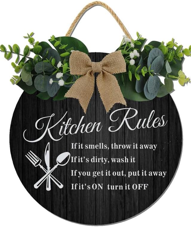 Miniatura 12 de Letreros de cocina, decoración de pared, reglas de cocina, letrero redondo rústico de madera, para el hogar, oficina, tienda o restaurante