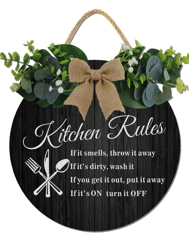 Retro Kitchen Decor,Kitchen Rules Rustic Round Wooden Sign,For Home, Office, Store Or Restaurant