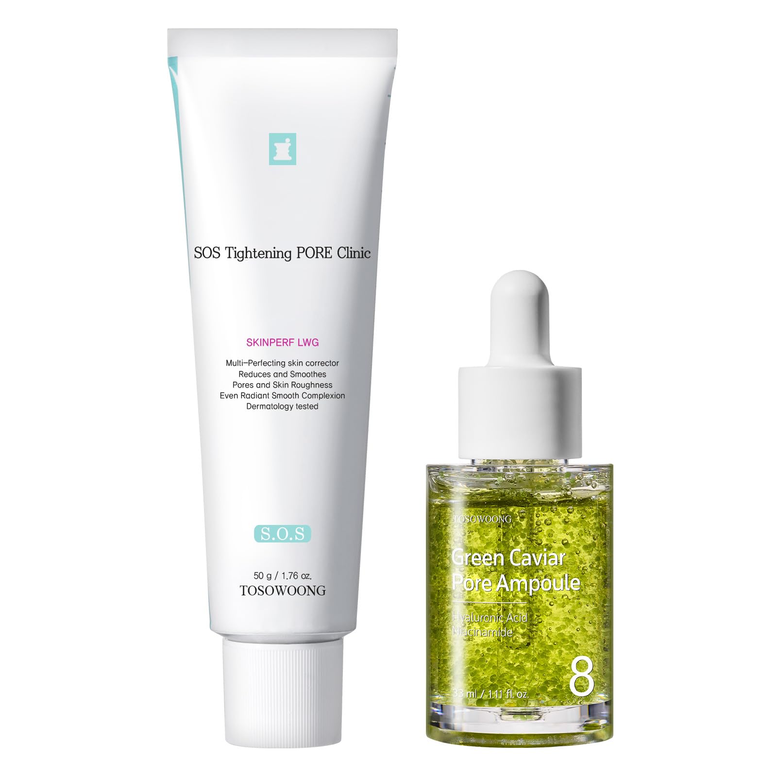 Duo Perfezione Pori: TOSOWOONG Crema Pore Refiner & Siero Pori Caviale Verde per una Pelle Levigata e Raffinata