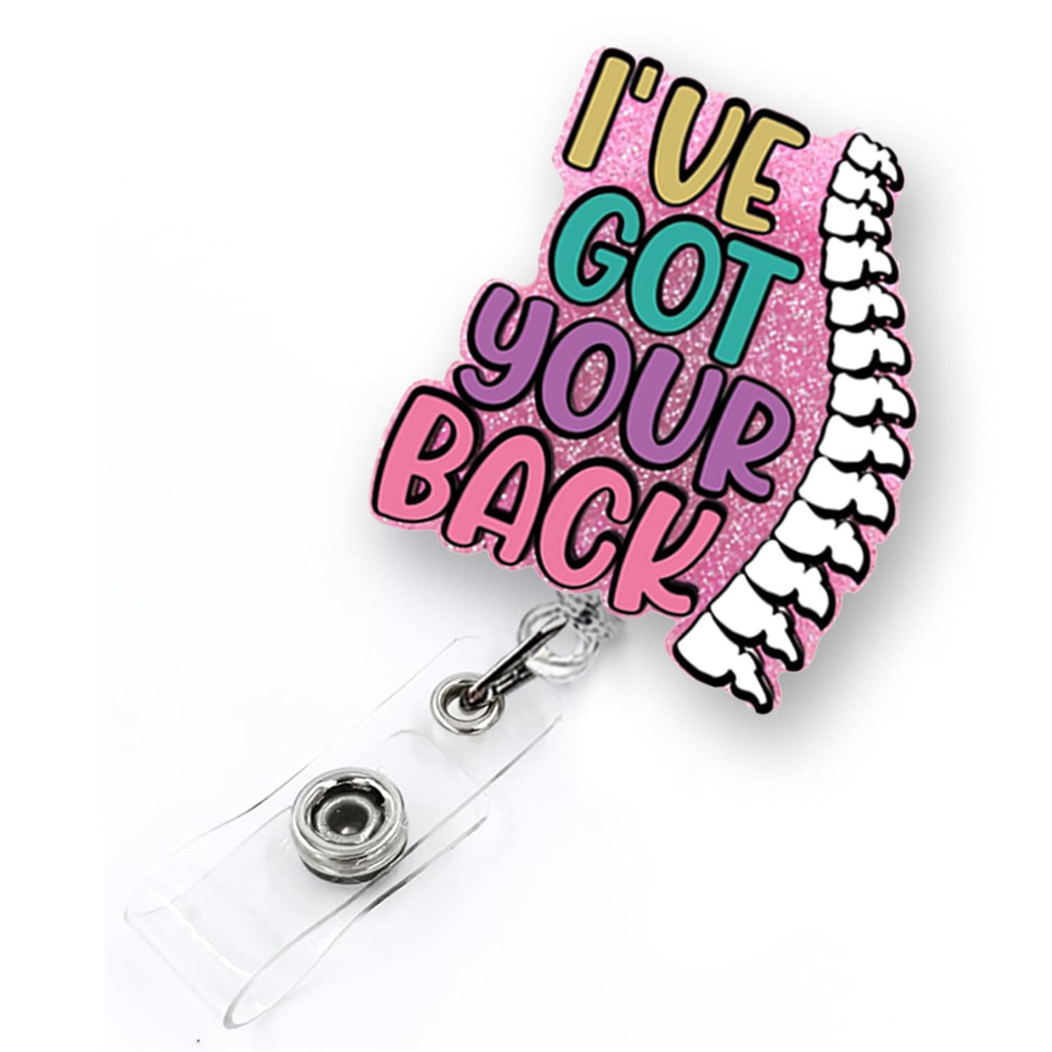 I've Got Your Back Funny Badge Reel Retractable for Ortho Nurse, Rehab Nurse, Chiropractor & Medical Worker | Physical Therapy ID Badge Holder with Alligator Clip & 24” Durable Nylon Cord | Acrylic — image 1