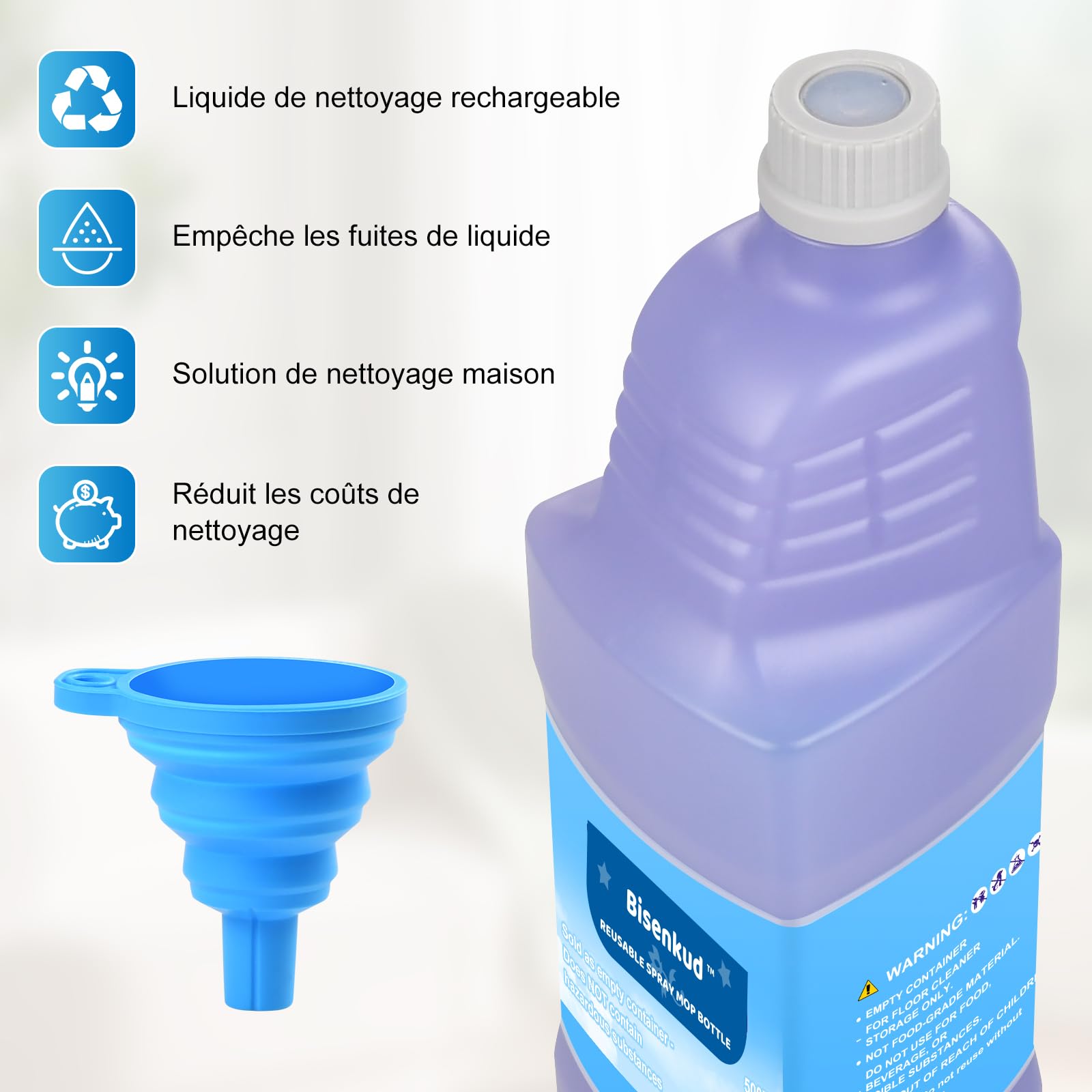 Bottiglia di ricarica riutilizzabile per Swiffer WetJet Kit Spray Mop, 1250 ml, include 1 bottiglia, 1 imbuto in silicone 5 guarnizioni, non contiene agenti detergenti
