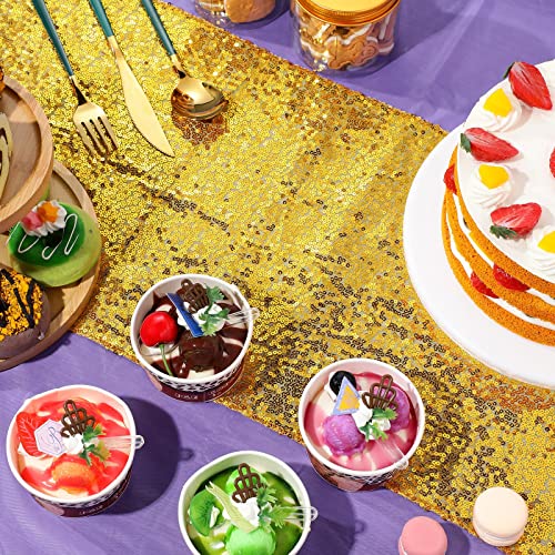 Image of Irenare 2 Pcs Purple Gold Tablecloth and Sequin Table Runner Set Polka Dots Confetti Table Cover Dining Plastic Tablecloths Glitter Decorations for Birthday Wedding Anniversary Party Supplies