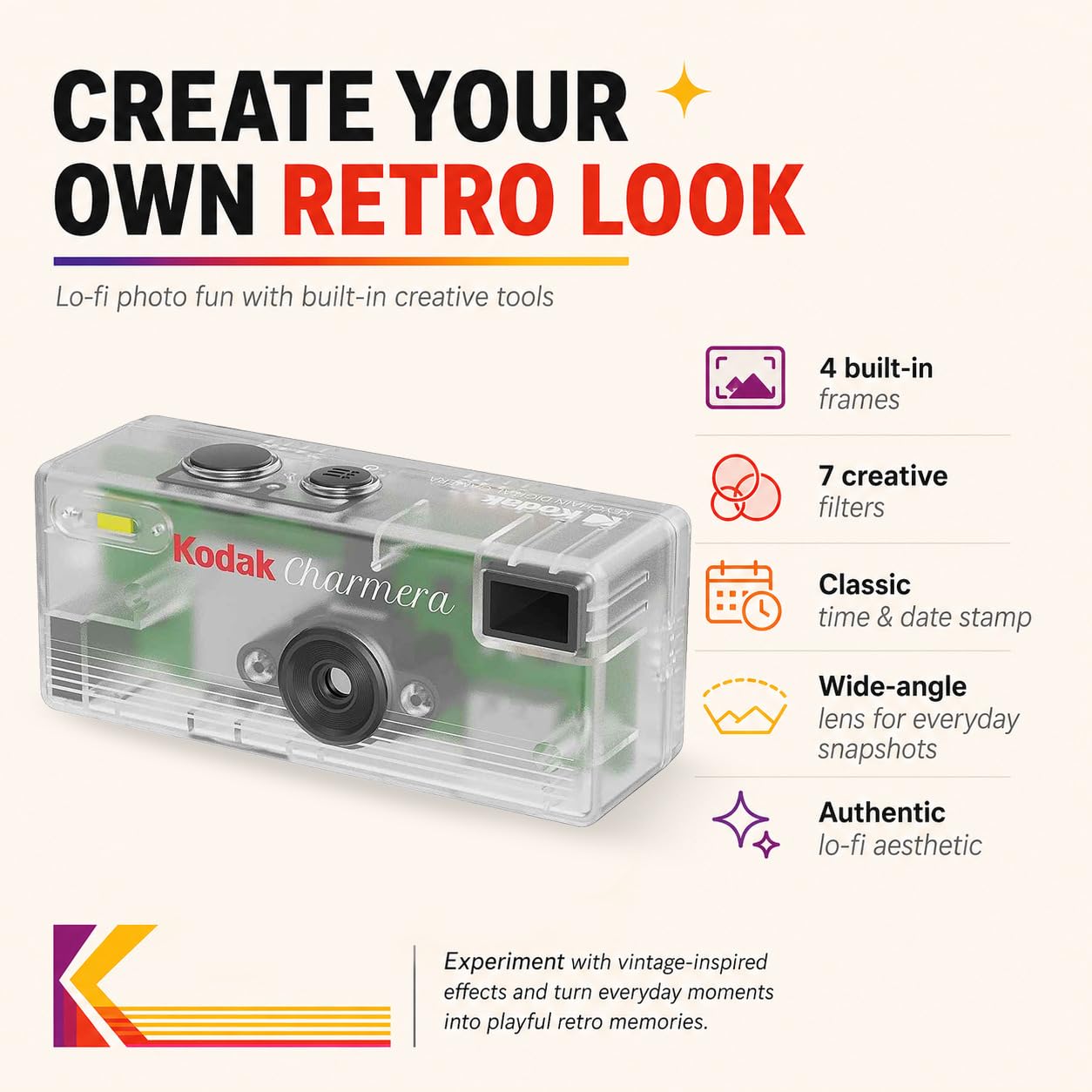 Kodak Charmera - Portachiavi per fotocamera digitale con scheda di memoria da 32 GB, lettore di schede e custodia (4 pezzi)