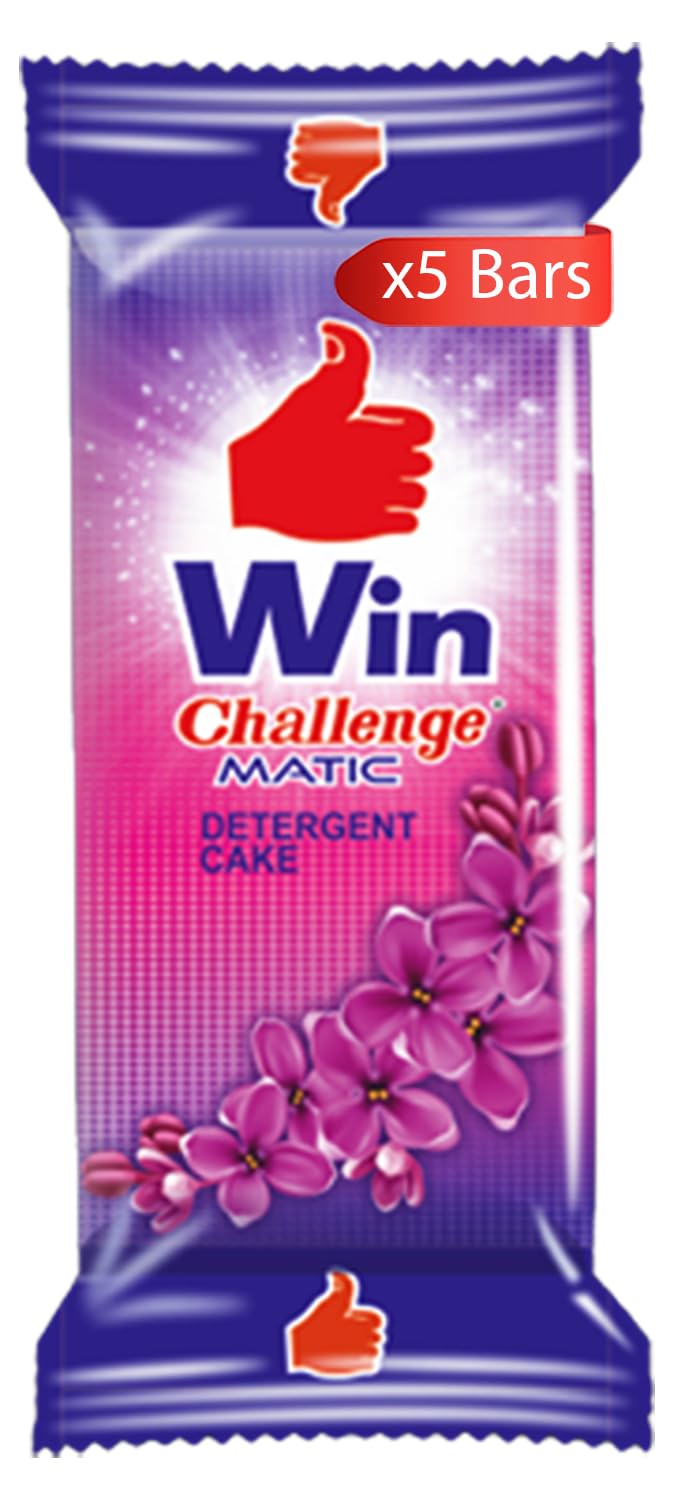 Laundry Detergent Bar 5 x 270g Win Challenge Matic Excellent for Washing Clothes with Floral Fragrance White Cloth Washing Soap Bar Removes Tough Cooking and Sweat Stains.