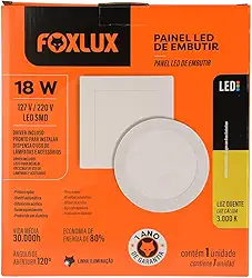Painel LED Foxlux - Quadrado - Embutir - 18W - 3000K - Bivolt