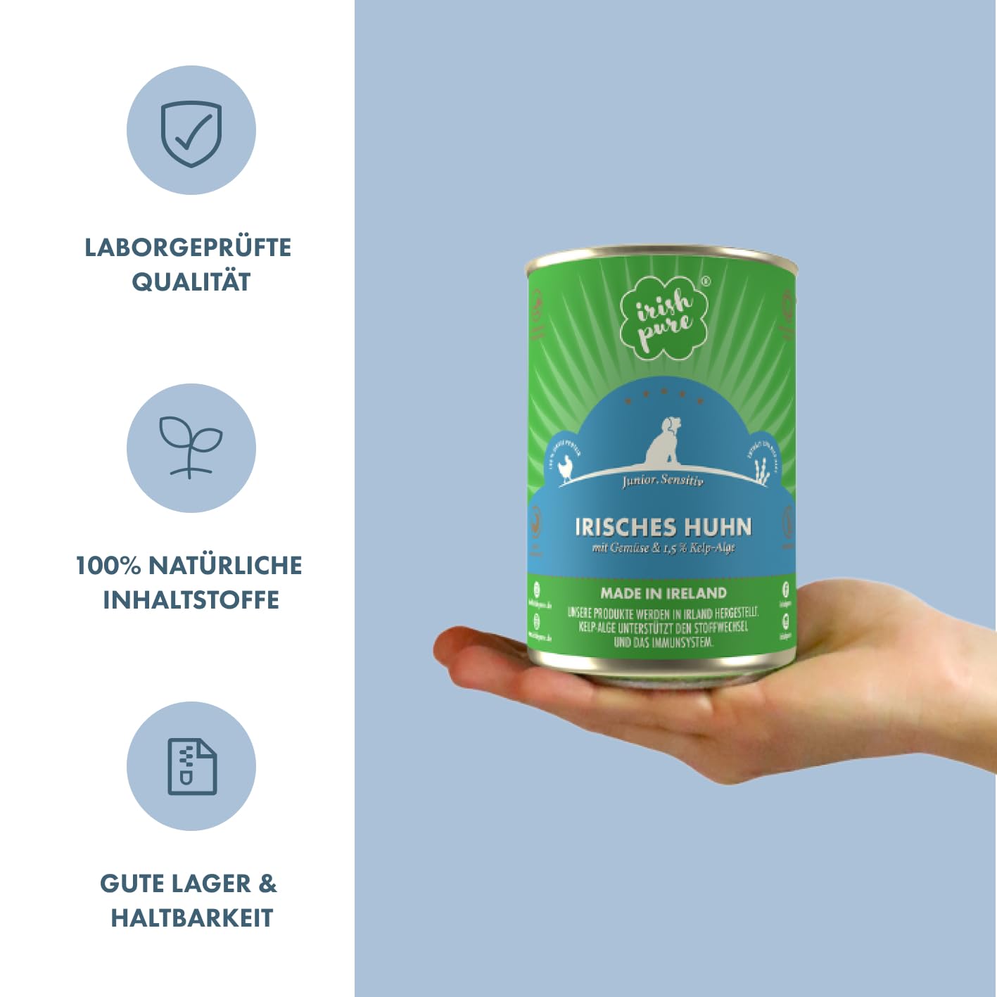 Irish Pure Premium Junior Nourriture Humide pour Chiens | 6 x 390 g | Poulet Irlandais | Vitamines | sans céréales | Sensitive | avec Superfood Kelp Algue | Nourriture Humide pour Toutes Les Races