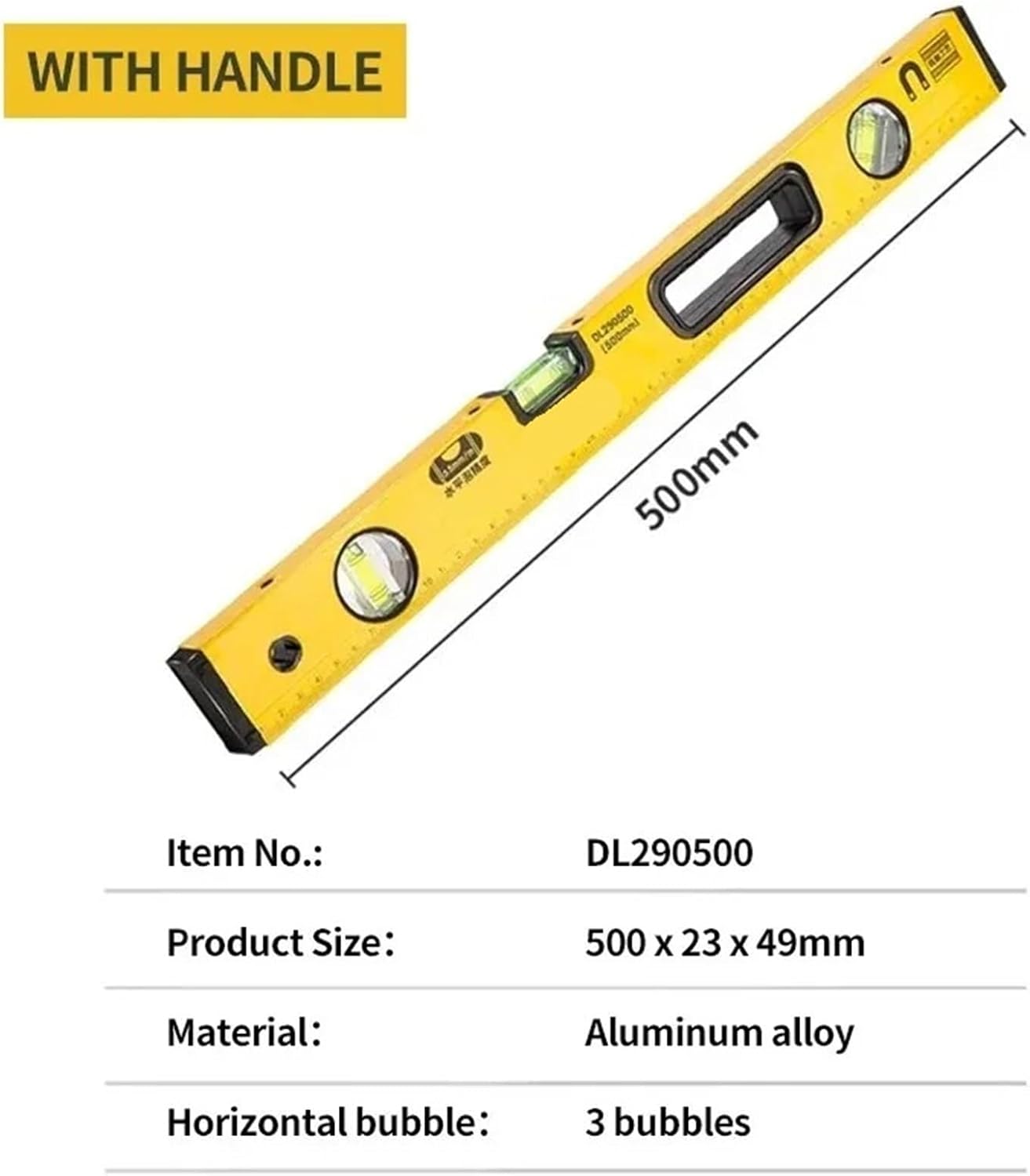 1pc High Precision Spirit Level Magnetic High Bearing Ruler Lever Bubbles Rustproof Horizontal Ruler Spirit Level(500mm)