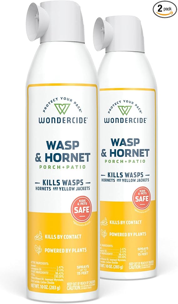 Wondercide - Wasp and Hornet Killer Aerosol Spray with Natural Essential Oils - Kill Wasps, Hornets,and Yellow Jackets - for Porch, Patio, and Outdoor Areas - Pet and Family Safe - 10 oz - 2 Pack